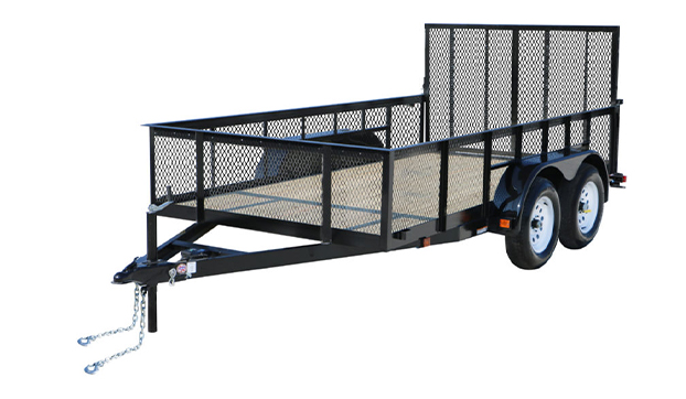 7K Tandem Axle Utility Trailer with wood floor and steel mesh high sides